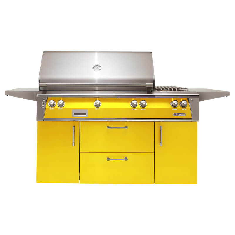 Alfresco ALXE 56-Inch Freestanding Gas Deluxe Grill With Rotisserie, And Side Burner | Traffic Yellow