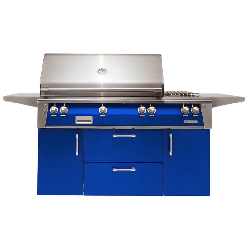 Alfresco ALXE 56-Inch Freestanding Gas Deluxe Grill With Rotisserie, And Side Burner | Ultramarine Blue