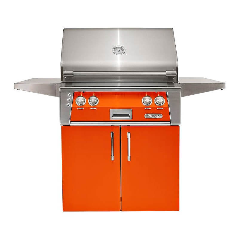 Alfresco ALXE 30-Inch Freestanding Gas Grill with Rotisserie With Marine Armour | Luminous Orange