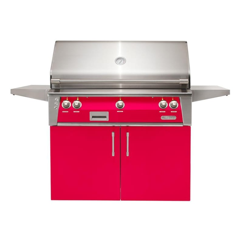 Alfresco ALXE 42-Inch Freestanding Gas Grill With Sear Zone And Rotisserie With Marine Armour | Raspberry Red