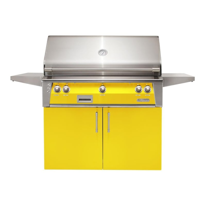 Alfresco ALXE 42-Inch Freestanding Gas Grill With Sear Zone And Rotisserie With Marine Armour | Traffic Yellow