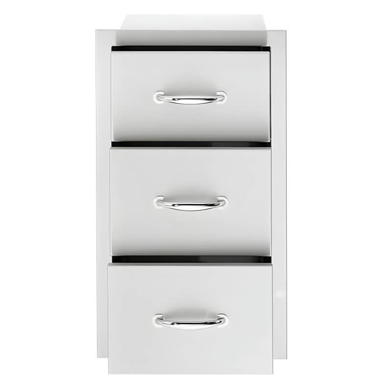 American Made Grills 17-Inch Stainless Steel Flush Mount Triple Drawer | Polished Stainless Steel Handles