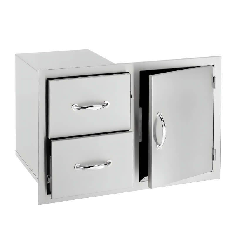 American Made Grills 30 Inch Flush Mount 2 Drawer & Access Door Combo | Single Access Door on Right Side