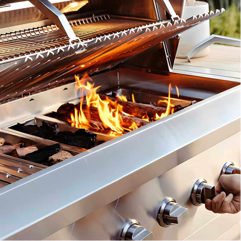 American Made Grills Encore 36 Inch Hybrid Freestanding Grill | Multi-Fuel Stainless Steel Tray With Wood