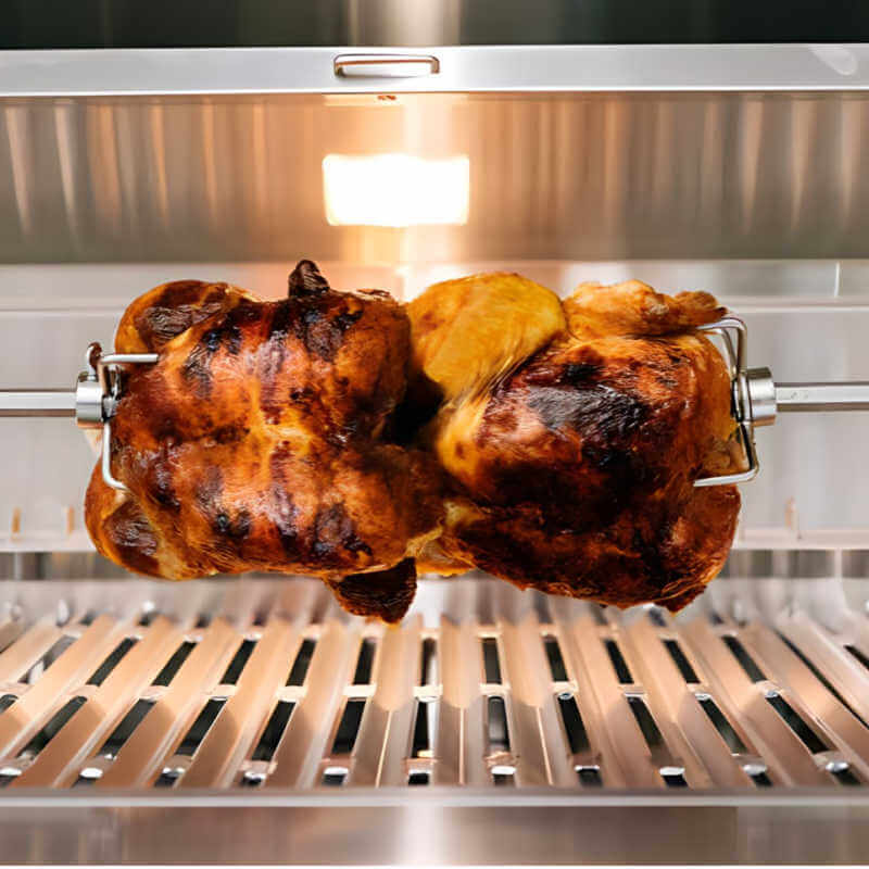 American Made Grills Muscle 36 Inch Hybrid Freestanding Grill | Rotisserie Kit Roasting Chicken