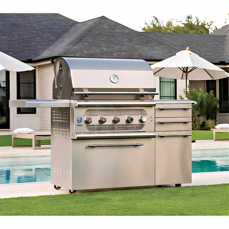 American Made Grills Muscle 36 Inch Hybrid Freestanding Grill | Shown on Pool Patio