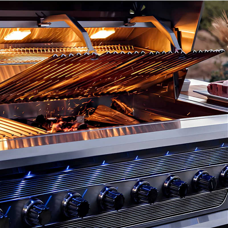 American Made Grills Muscle 54 Inch Hybrid Freestanding Grill | Multi-Fuel Tray Shown With Wood