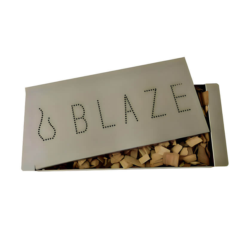 Blaze Professional LUX Extra-Large Stainless-Steel Smoker Box | Shown With Wood Chips