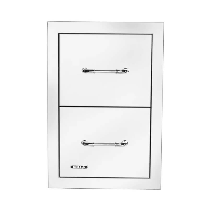 Bull 15 Inch Stainless Steel Double Access Drawer With Reveal | Polished Stainless Handles