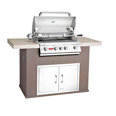 Bull Master Q 5.5 Ft BBQ Grill Island | Notable Beige Countertop & Barnwood Brown Base