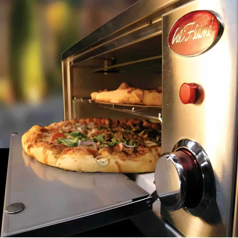 Cal Flame 2-in-1 Built-In 110V Electric Stainless Steel Outdoor Warming & Pizza Oven | Dual Pizza Space