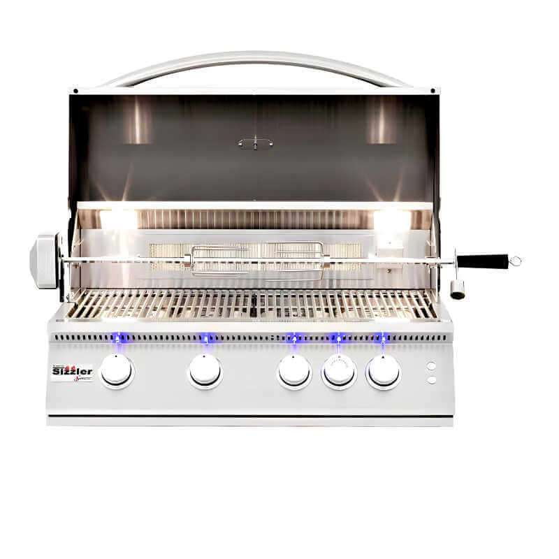 EZ Finish 8 Ft Ready-To-Finish Grill Island | Summerset Sizzler Pro 32-Inch 4 Burner Gas Grill | Double Lined Grill Hood