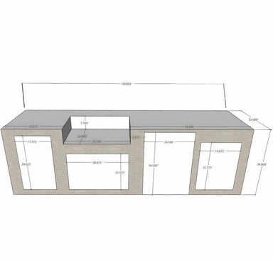 EZ Finish Systems 10 Ft Ready To Finish Outdoor Kitchen Island w/ Grill, Refrigerator, & Storage