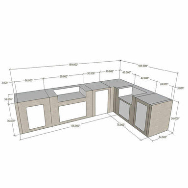 EZ Finish Systems L Shaped Ready To Finish Outdoor Kitchen | Specs 