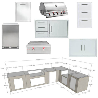 EZ Finish Systems L-Shaped Ready To Finish Blaze Outdoor Kitchen Package