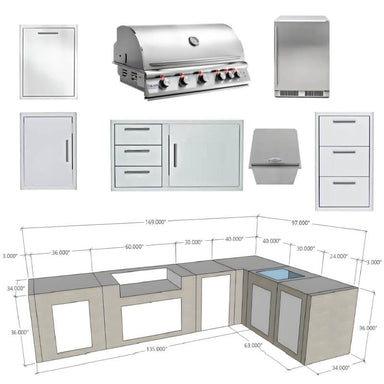 EZ Finish Systems L-Shaped Ready To Finish Outdoor Kitchen Package w/ Blaze 40in Grill
