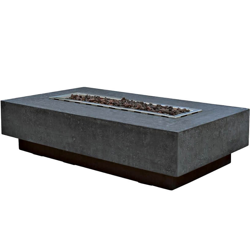 Elementi 55 Inch Hampton Rectangular Concrete Fire Table in Dark Gray With 30 Inch Burner