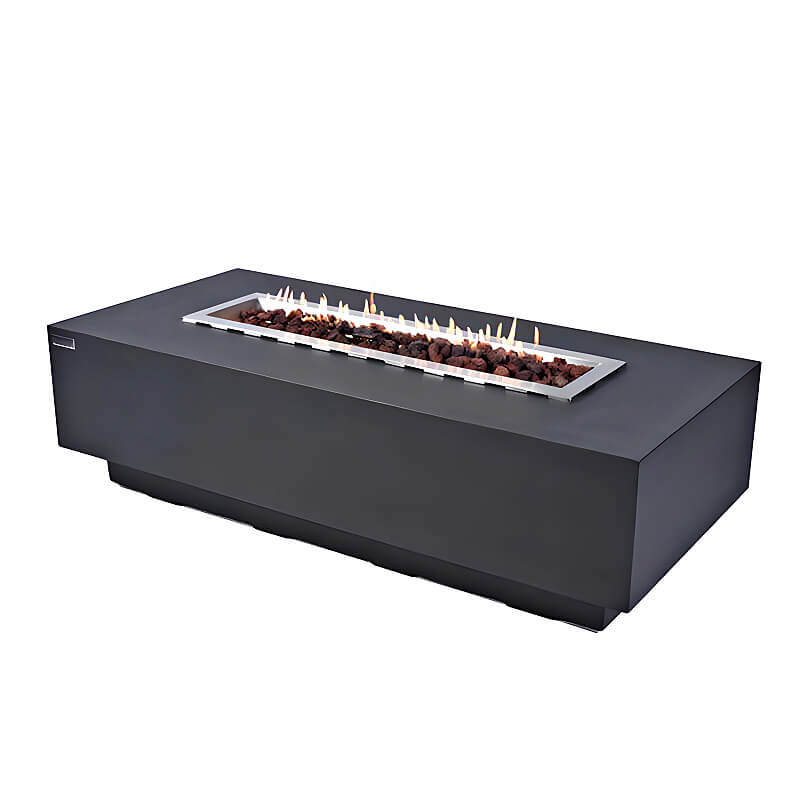 Elementi Granville Rectangular Concrete Fire Table in Dark Gray with Fire