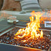 Elementi Plus Sofia Black Marble Porcelain Square Fire Table on Patio with Large Warming Radius
