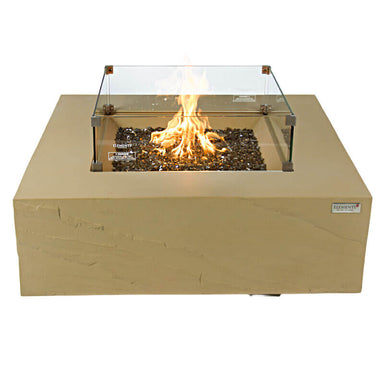 Elementi Plus Uluru Sunlight Yellow Square Concrete Fire Table with Flame and Glass Wind Guard