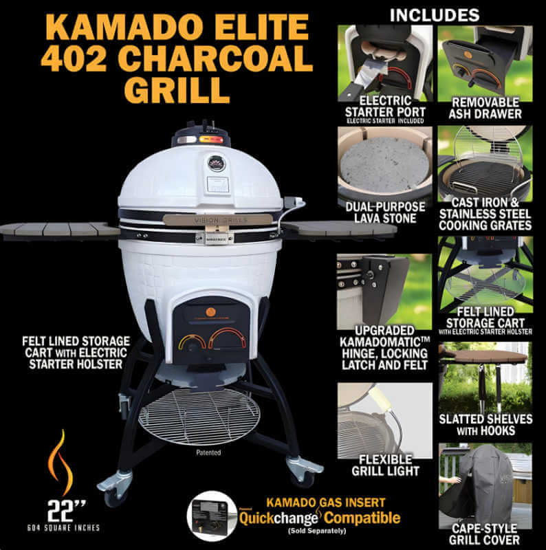 Vision Grills Elite XR402 Ceramic Kamado Grill with Professional Grilling Features