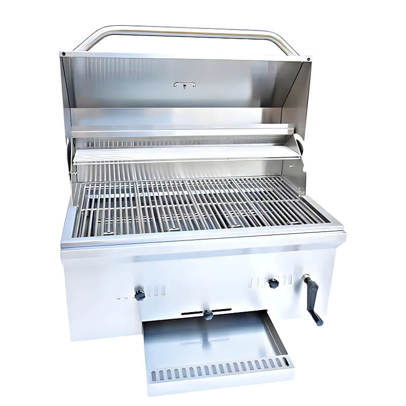 KoKoMo Grills 32 Inch Built In Charcoal Grill with Front Charcoal Clean Out Tray
