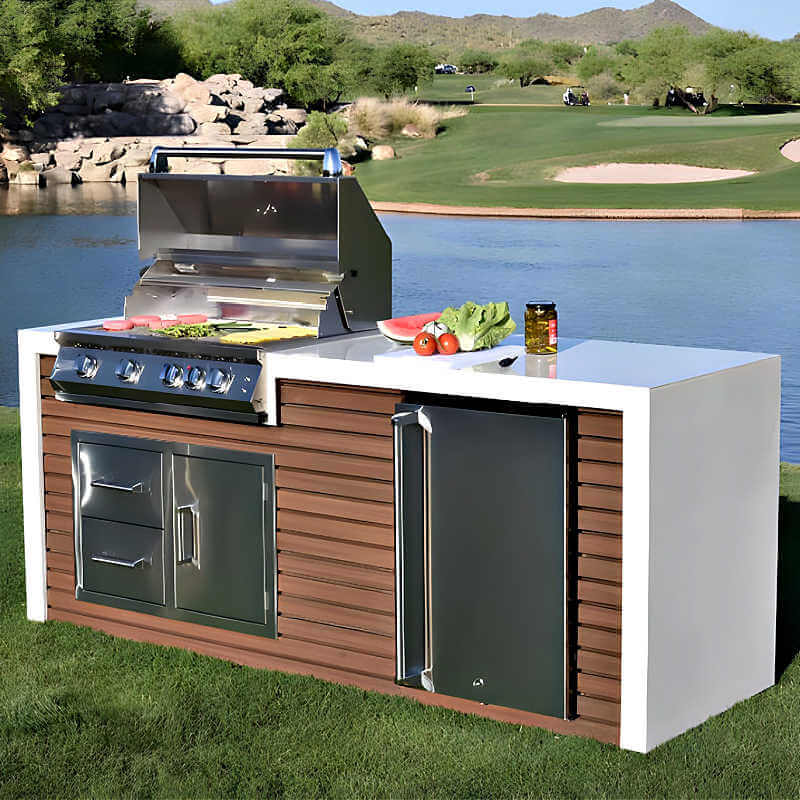 Kokomo Grills Professional Shiplap Outdoor Kitchen with Waterfall Edge | Kokomo Professional 4.6 Cu Ft Refrigerator