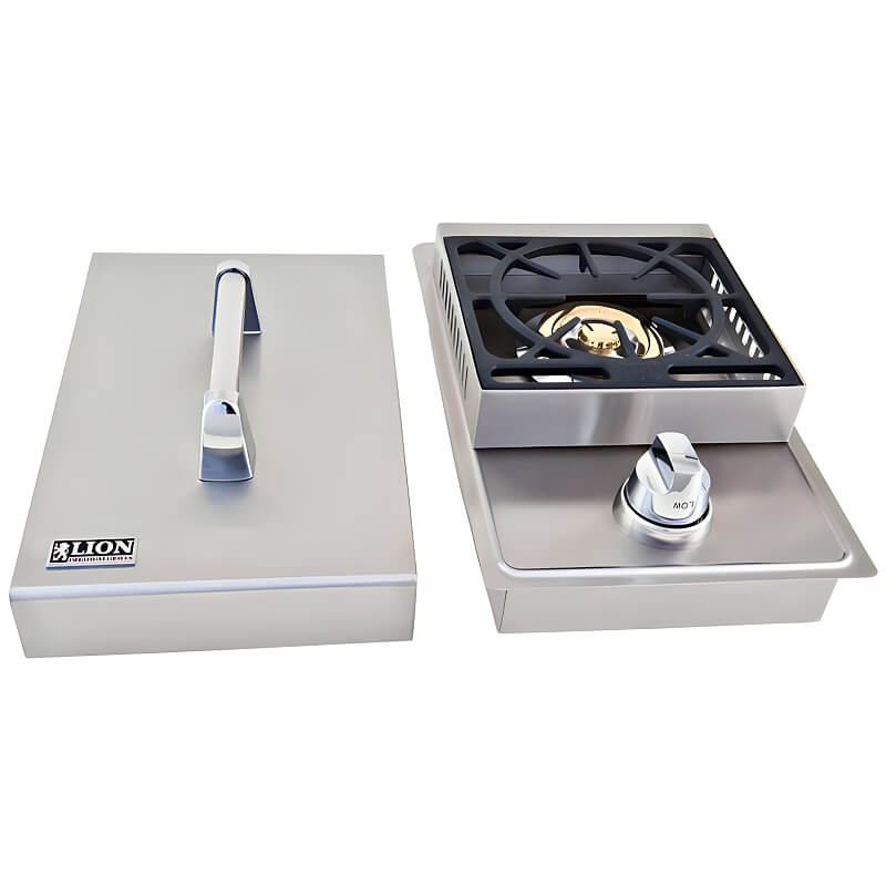 Lion Sensational Q BBQ Island:  Drop-In Stainless Steel Single Side Burner | Includes Stainless Steel Lid