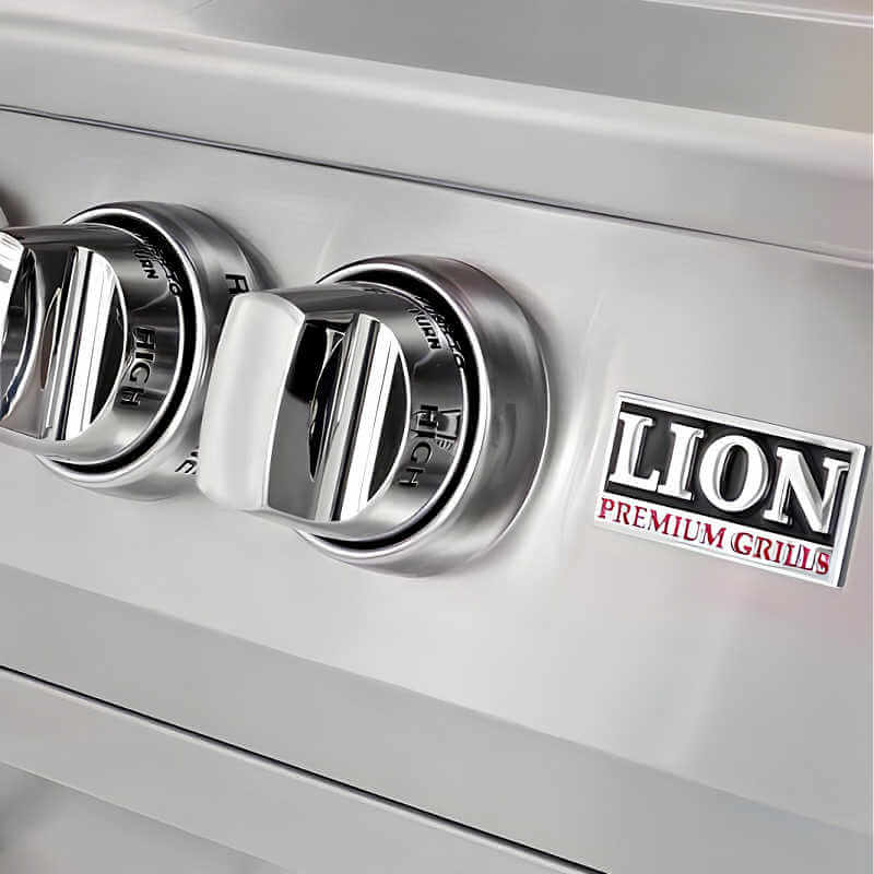 Lion Premium Q BBQ Island: Lion L75000 32-Inch 4-Burner Gas Grill | Gas Knobs