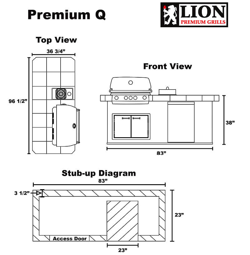 Lion Premium Q BBQ Island: L75000 32-In Grill, Side Burner, Fridge, Sink, Double Drawer, & Double Door