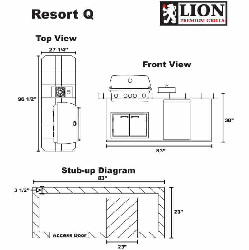 Lion Resort BBQ Island: L75000 32-Inch Grill & Double Door Dimensions