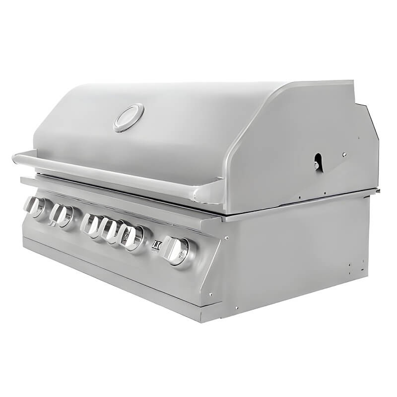 Lion Resort Q BBQ Island: L9000 40-Inch 5-Burner Gas Grill | Dual Lined Stainless Steel Grill Hood