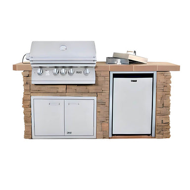 Lion Prominent Q BBQ Island: L75000 32-In Grill, Side Burner, Fridge, and Double Door
