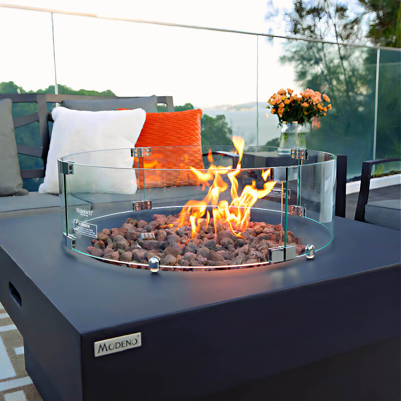 Modeno Branford Slate Square Concrete Fire Table with included lava rock