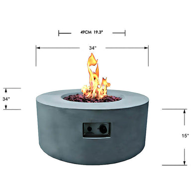 Modeno Tramore Light Gray Concrete Round Fire Table Dimensions