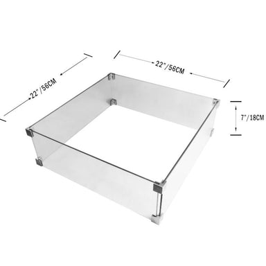 Elementi 18-Inch Square Tempered Glass Wind Screen for Fire Tables Dimensions