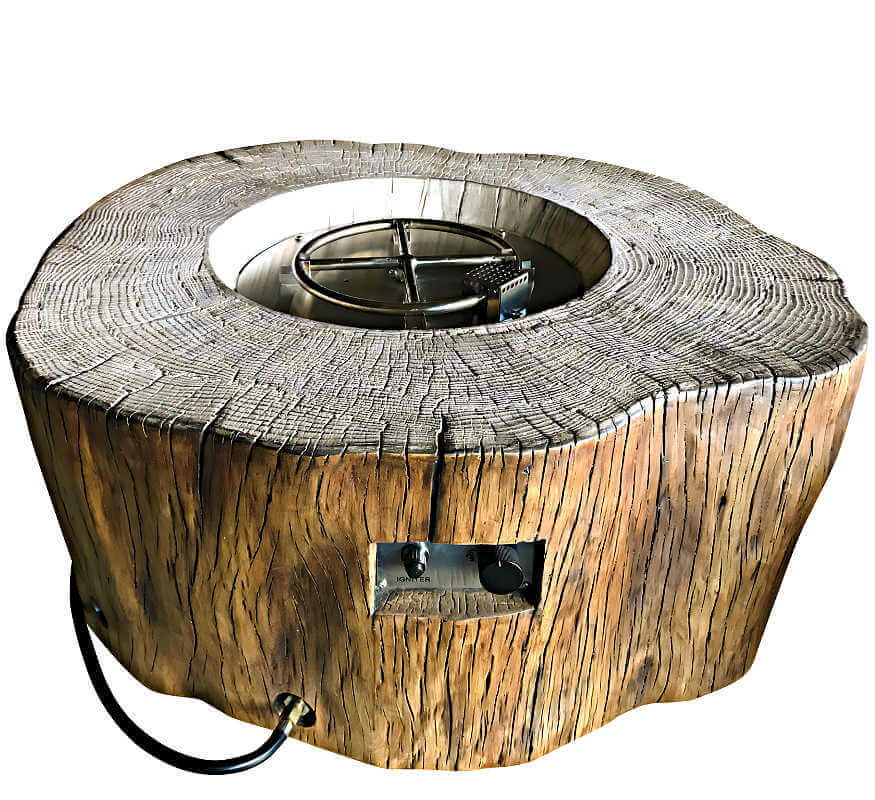 Elementi Manchester Round Driftwood Concrete Fire Table with Safe and Easy Ignition