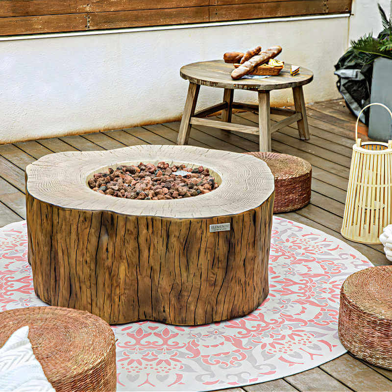 Elementi Manchester Round Driftwood Concrete Fire Table with Lava Rock Included