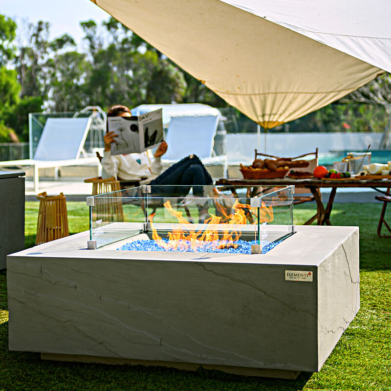 Elementi Plus Capertee Space Grey Concrete Square Fire Table in Outdoor Space