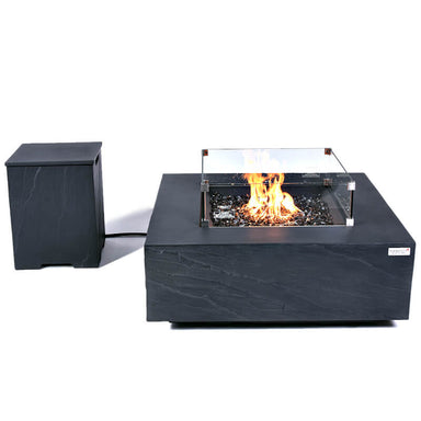 Elementi Plus Roraima Slate Black Concrete Square Fire Table  with Optional Propane Tank Cover 
