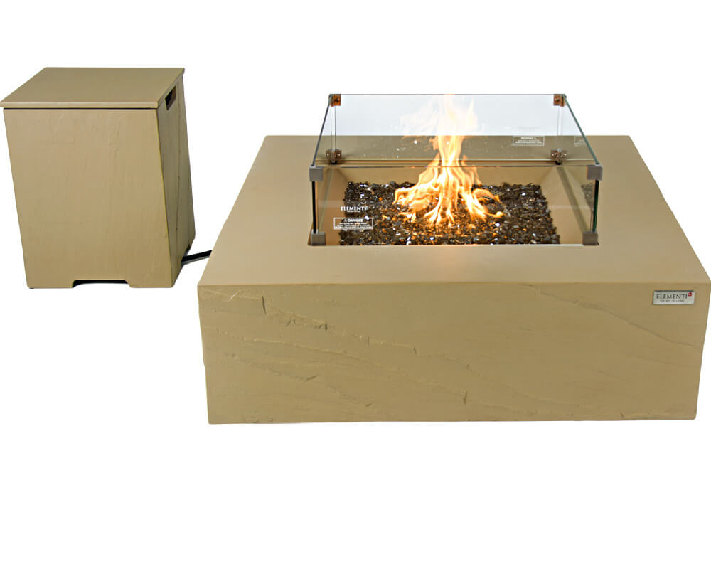 Elementi Plus Uluru Sunlight Yellow Square Concrete Fire Table with Optional Propane Tank Cover