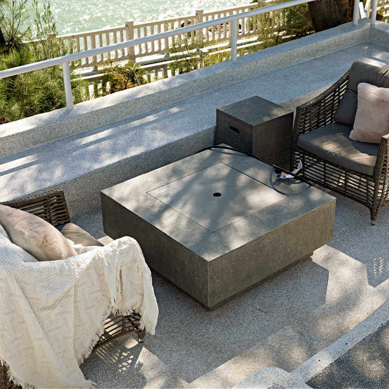 Elementi Plus Victoria Fire Table on Patio with Aluminum Lid