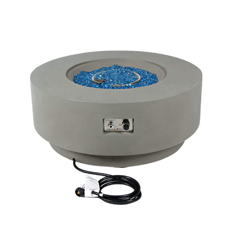 Elementi Plus Colosseo Round Gray Concrete Fire Table with 10 Ft Gas Hose