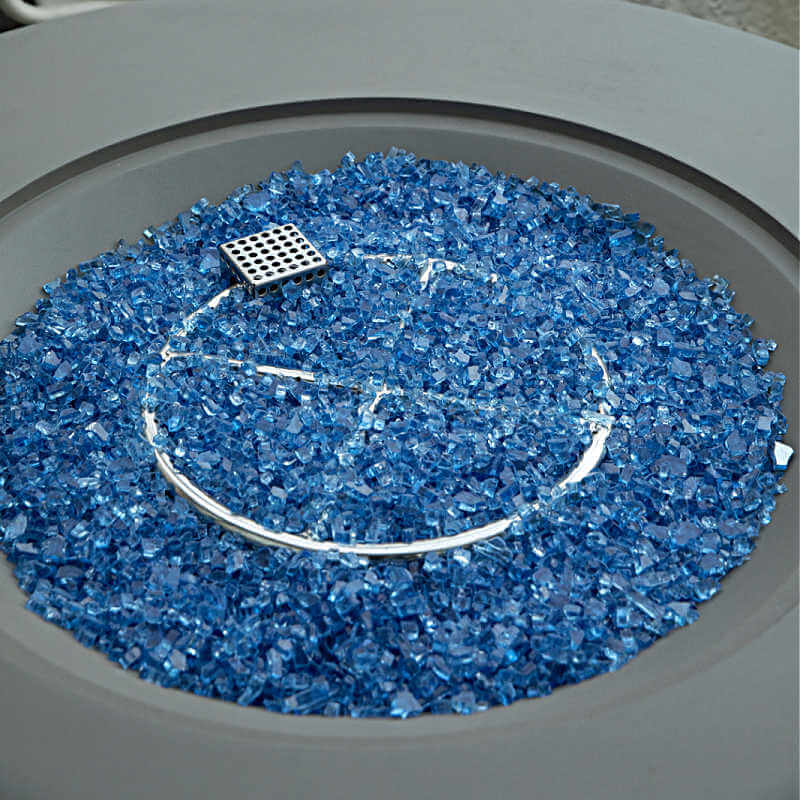 Elementi Plus Colosseo Round Gray Concrete Fire Table with Caribbean Blue Fire Glass