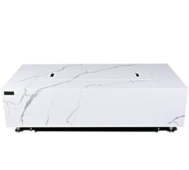 Elementi Carrara Porcelain White Marble Rectangular Fire Table with Lid
