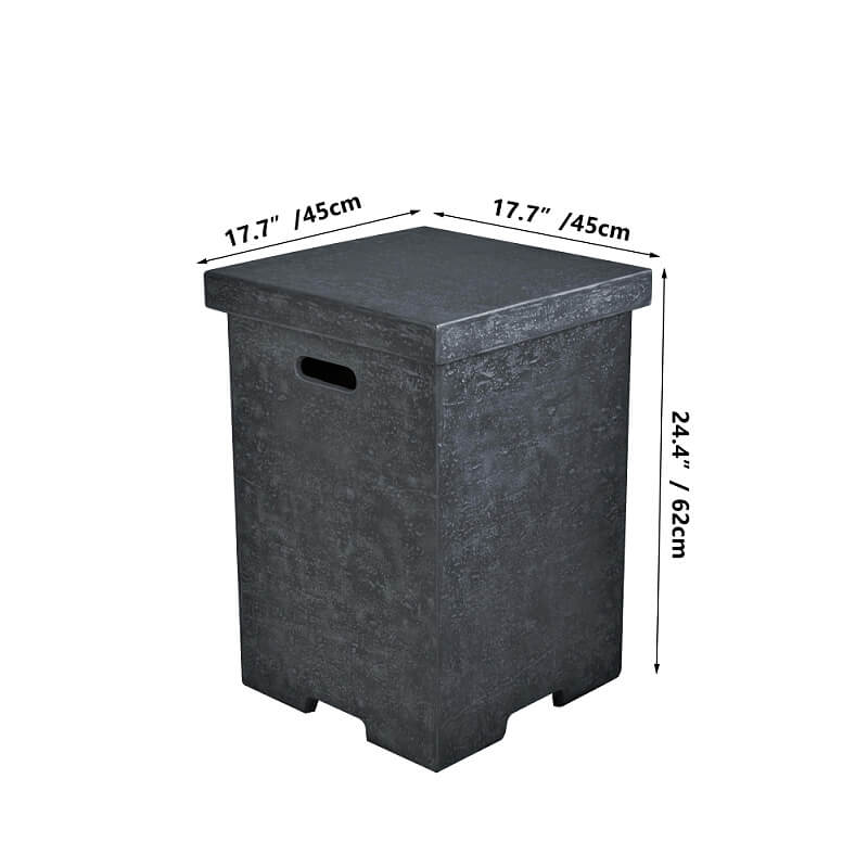 Elementi 18 Inch Travertine Textured Square Propane Tank Cover in Dark Gray With Dimensions
