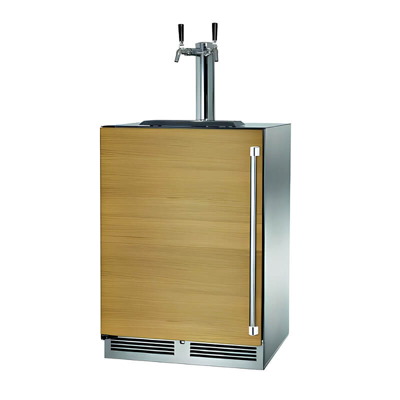 Perlick 24-Inch C-Series Panel Ready Double Tap Outdoor Beverage Dispenser w/ Lock | Wood Grain Left Hinge