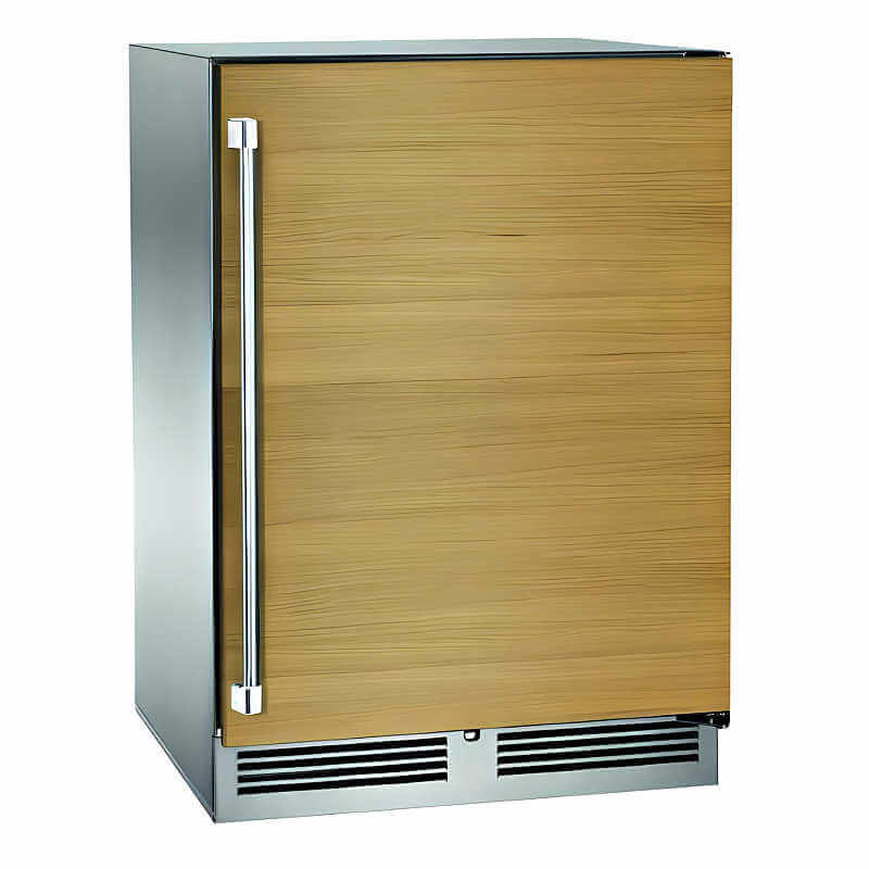 Perlick 24-Inch Signature Series Panel Ready Outdoor Dual Zone Wine Reserve with Lock | Right Hinge Wood Grain