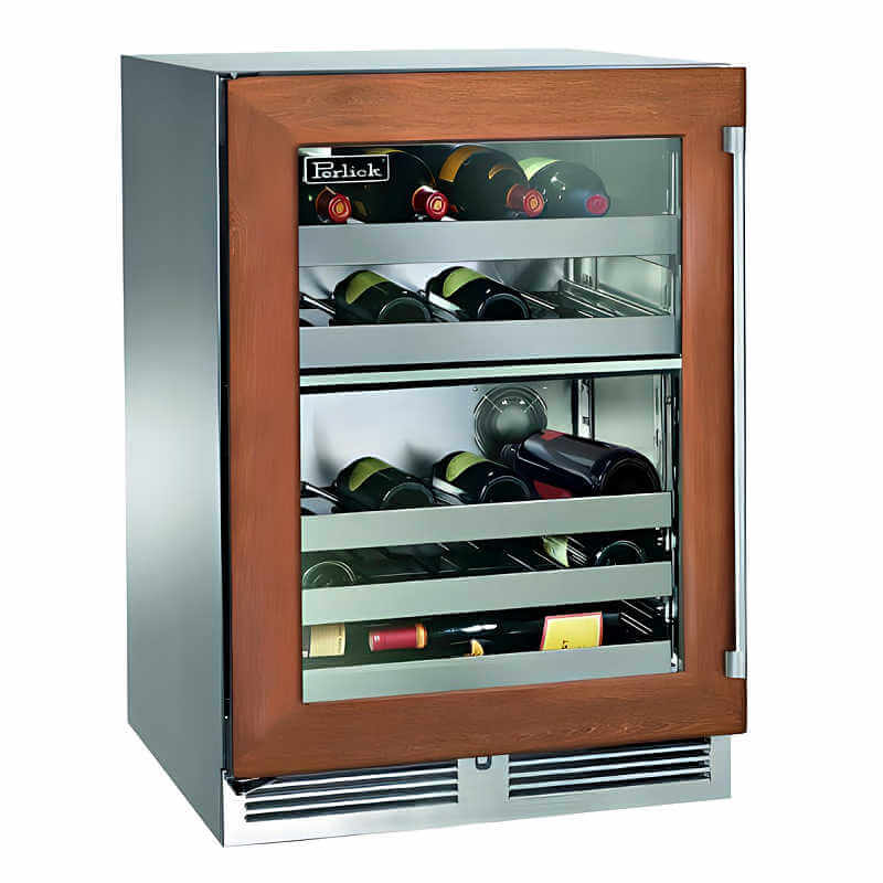 Perlick 24-Inch Signature Series Panel Ready Glass Door Outdoor Dual Zone Wine Reserve | Cabinet Panel Left Hinge