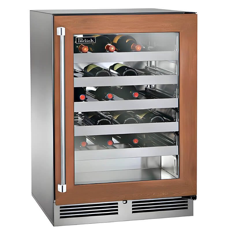 Perlick 24-Inch Signature Series Panel Ready Glass Door Outdoor Wine Reserve w/ Lock | Cabinet Panel Right Hinge